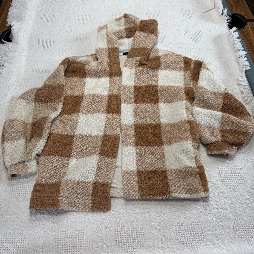 Mesh + Lace Sherpa Open Front Hoodie (L)